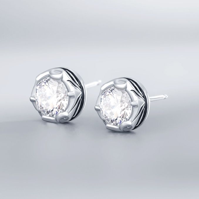 メンズピアス 黒石装飾円形スタッドピアス