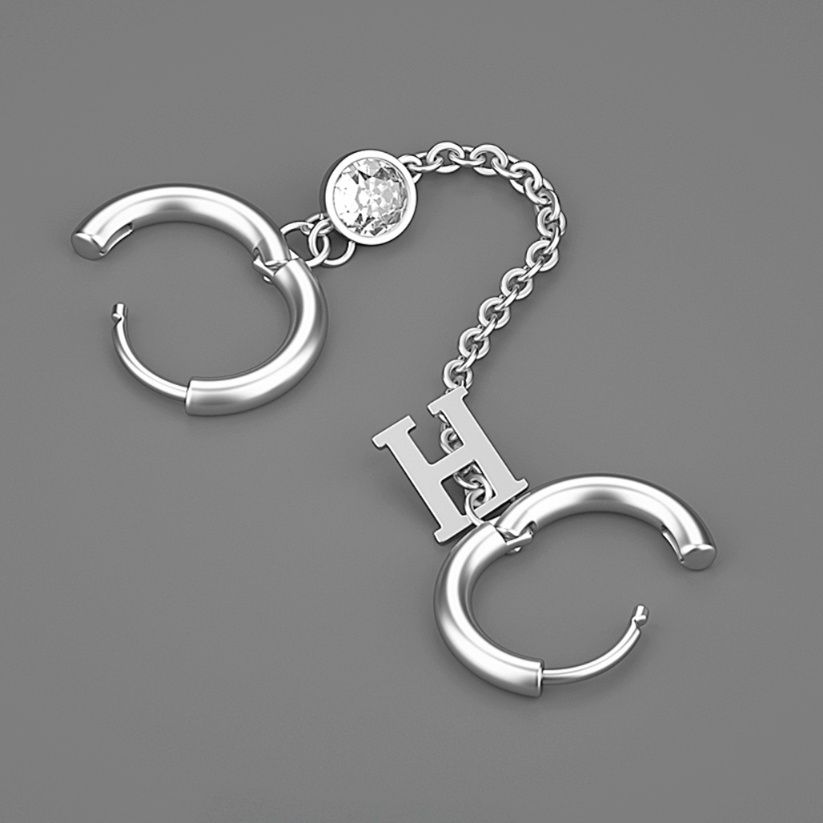 メンズピアス チェーンピアス 文字チャーム付き連結フープピアス