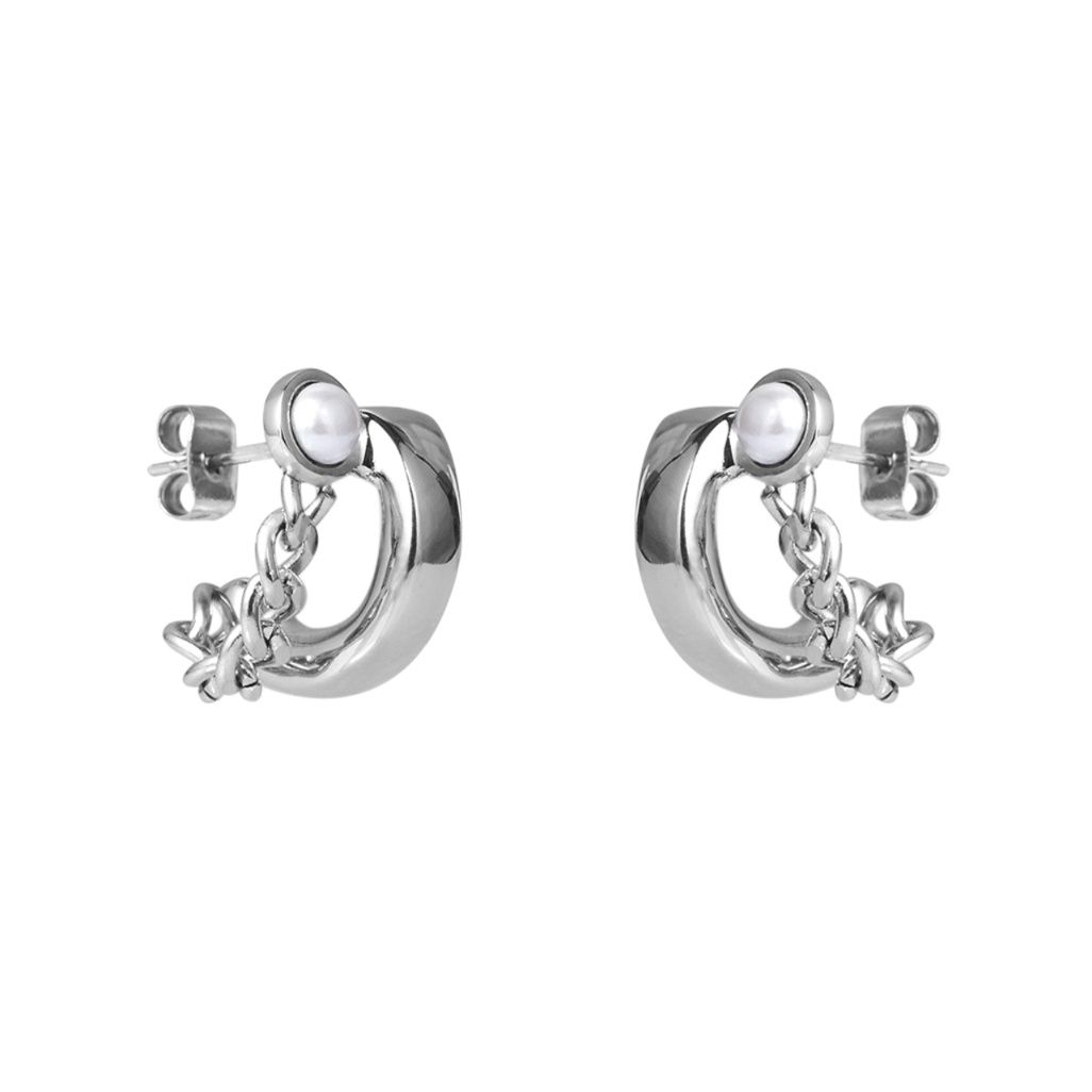 メンズピアス チェーンピアス パール装飾デザインピアス