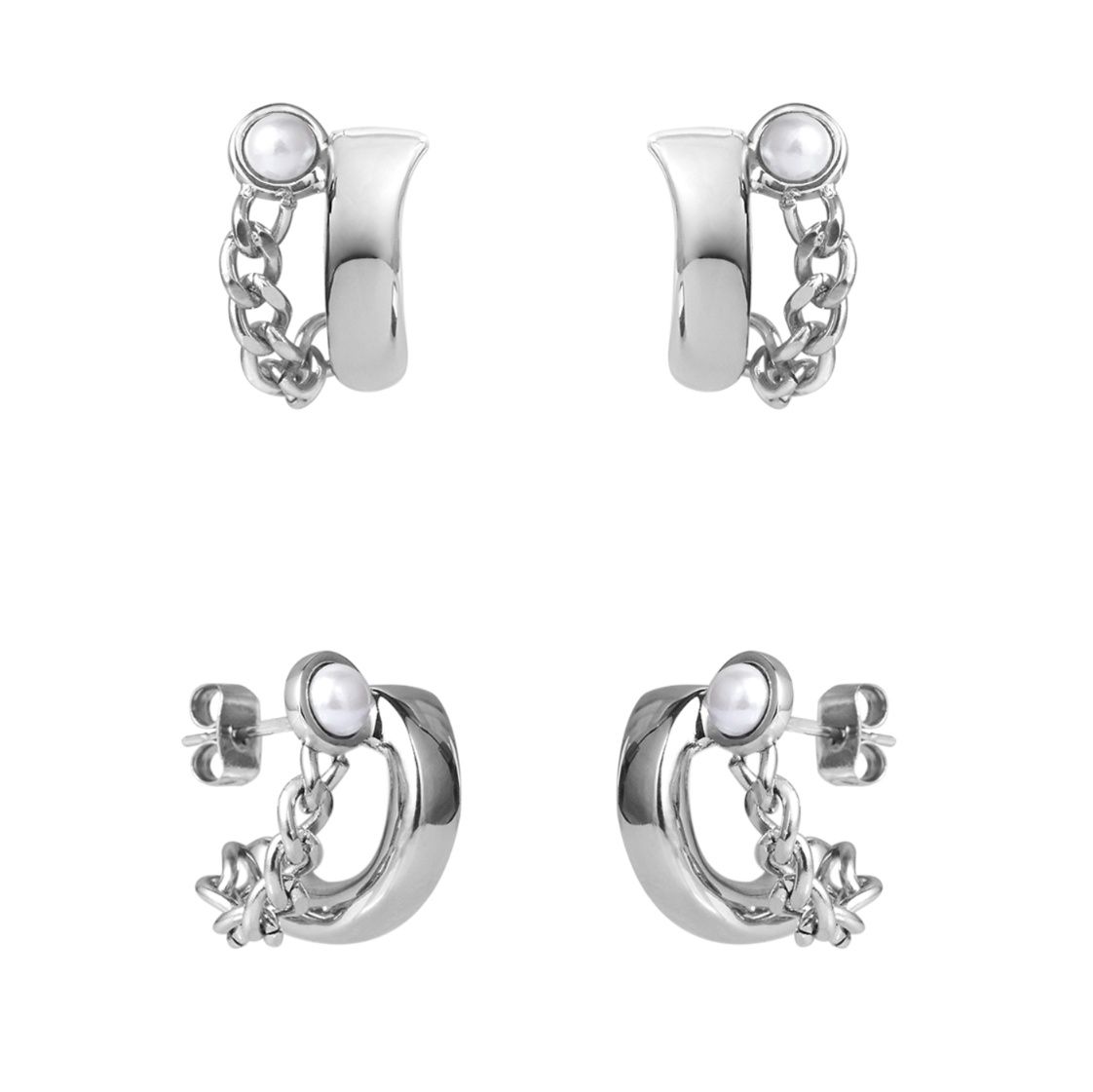 メンズピアス チェーンピアス パール装飾デザインピアス