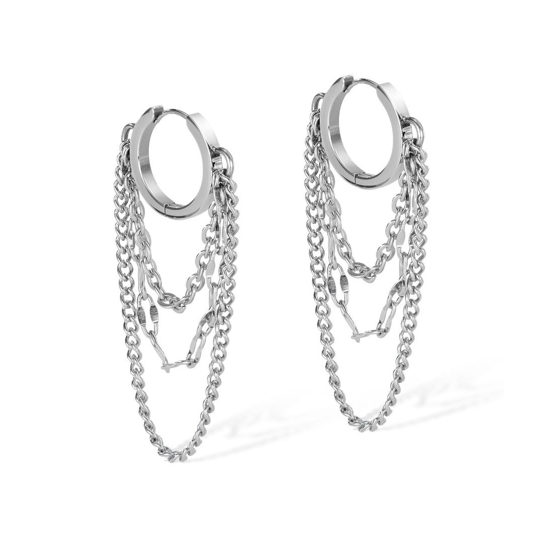 メンズピアス チェーンピアス 三層チェーンフープピアス