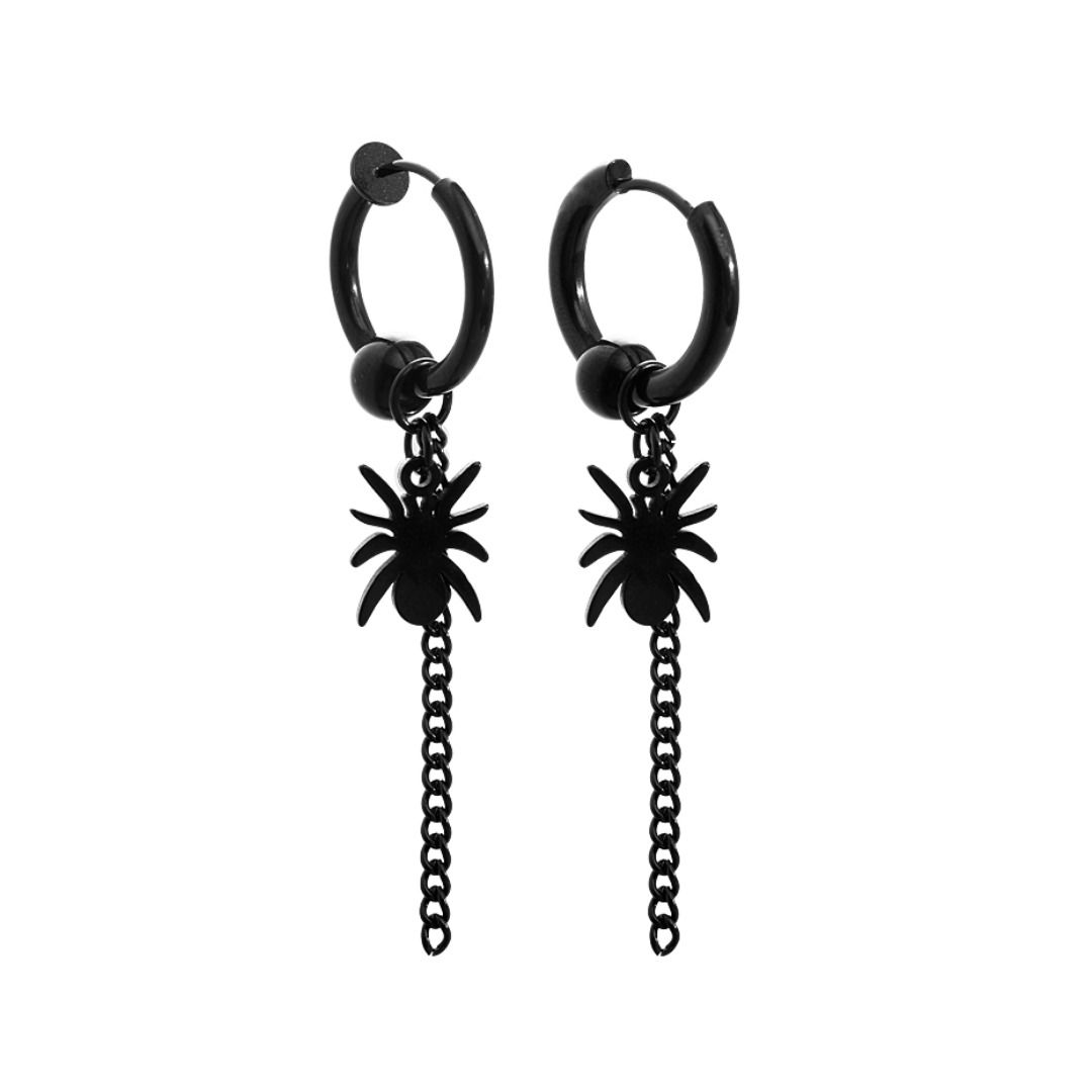 メンズピアス チェーンピアス 蜘蛛モチーフの輪っかチェーンピアス