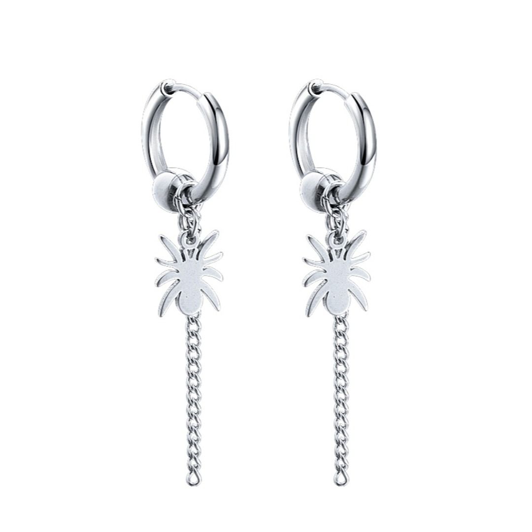 メンズピアス チェーンピアス 蜘蛛モチーフの輪っかチェーンピアス