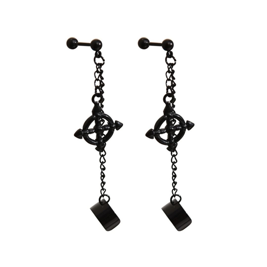 メンズピアス チェーンピアス 十字架チェーンイヤーカフピアス