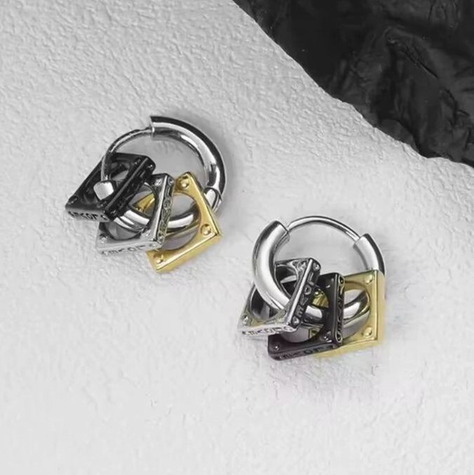 メンズピアス メンズピアス 幾何学重なりフープピアス