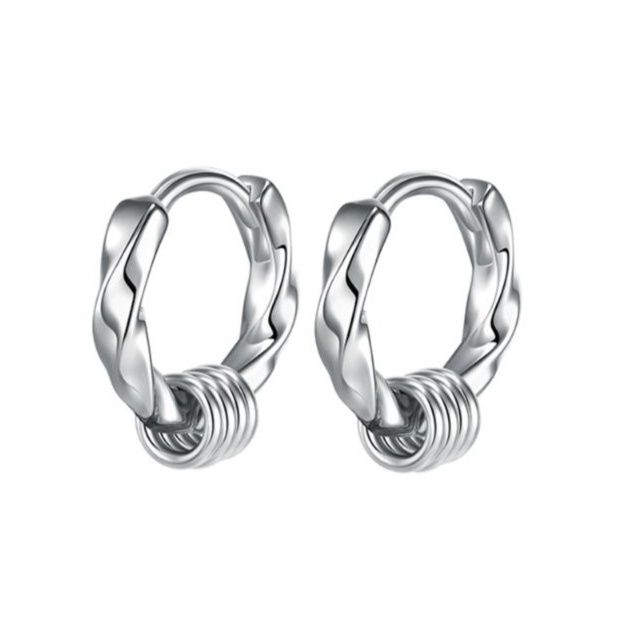 メンズピアス ツイストリングチャームフープピアス