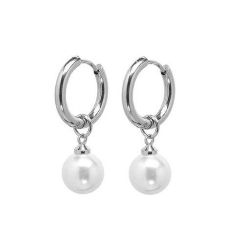 ピアスメンズ 真珠ドロップフープピアス