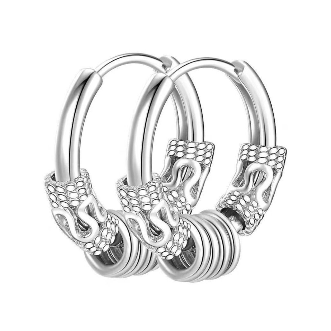 ピアスメンズ 鎖模様チタンフープピアス