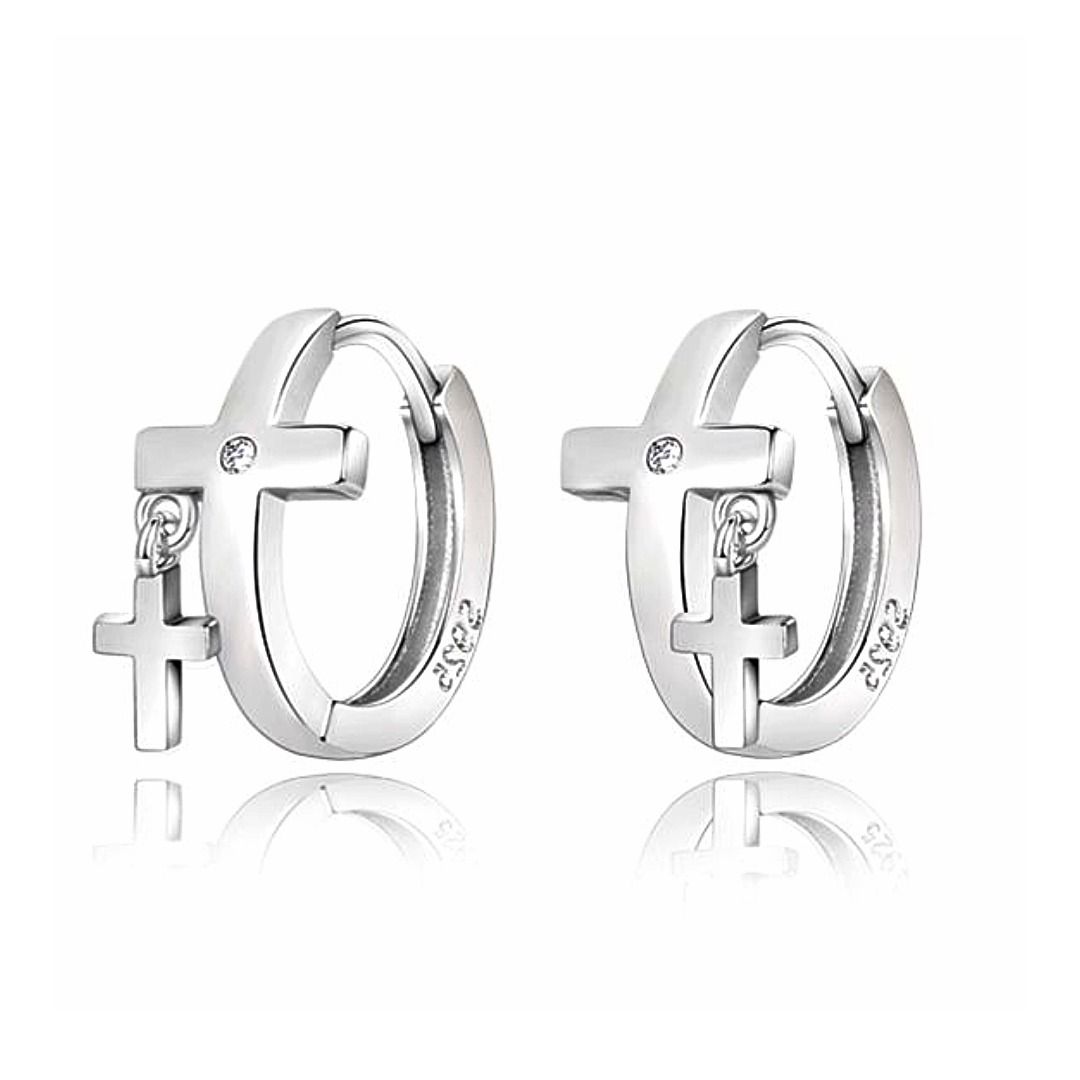 ピアスメンズ 十字架揺れるフープピアス