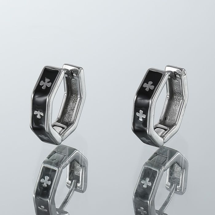 メンズピアス 六角形クローバー模様フープピアス