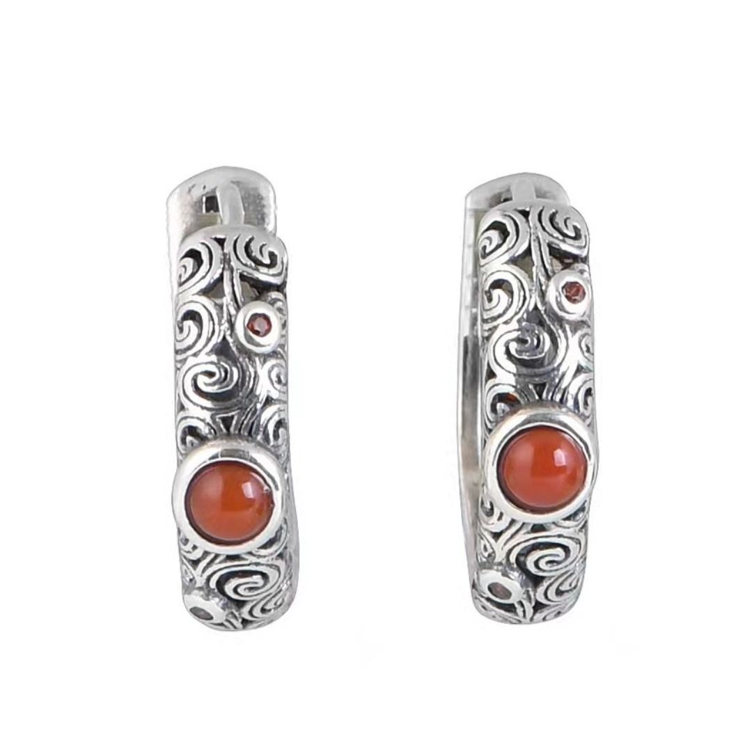 ピアスメンズ 唐草模様の天然石フープピアス