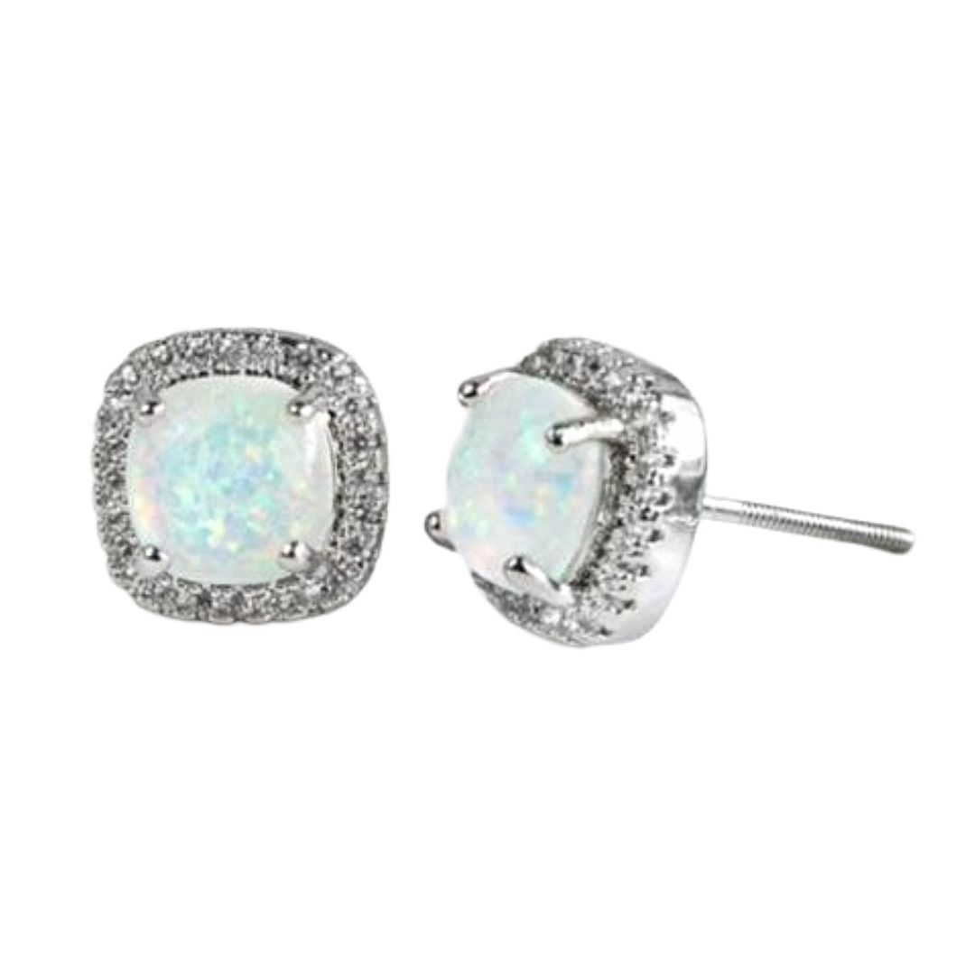 ピアスメンズ 七色に輝くシルバー オパール調スクエアピアス