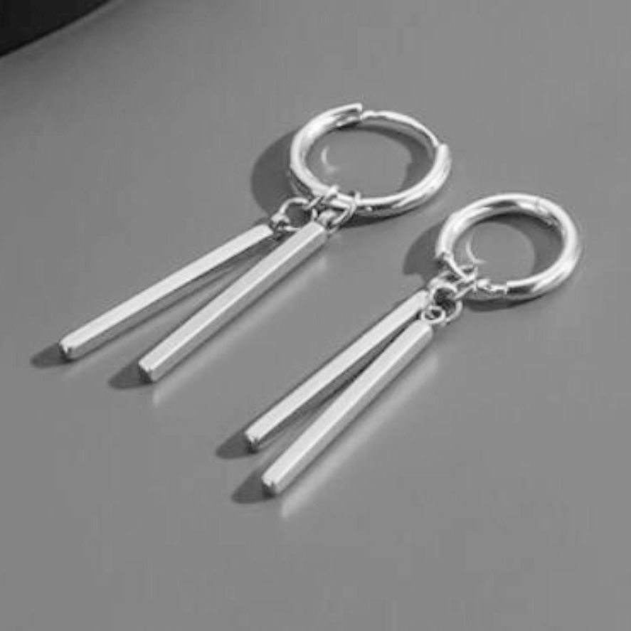 ピアスメンズ シンプルシルバー フープバーピアス カップル兼用