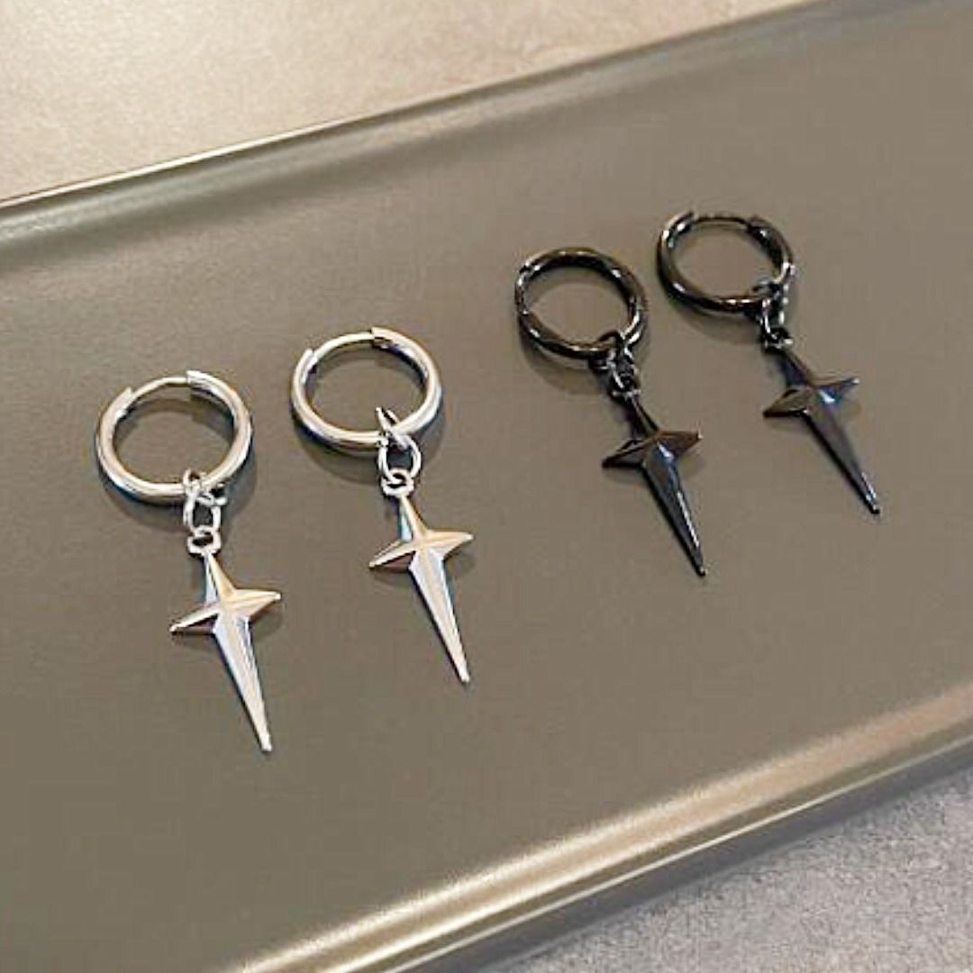 メンズピアス 星形チタンピアス ユニセックス 十字デザイン