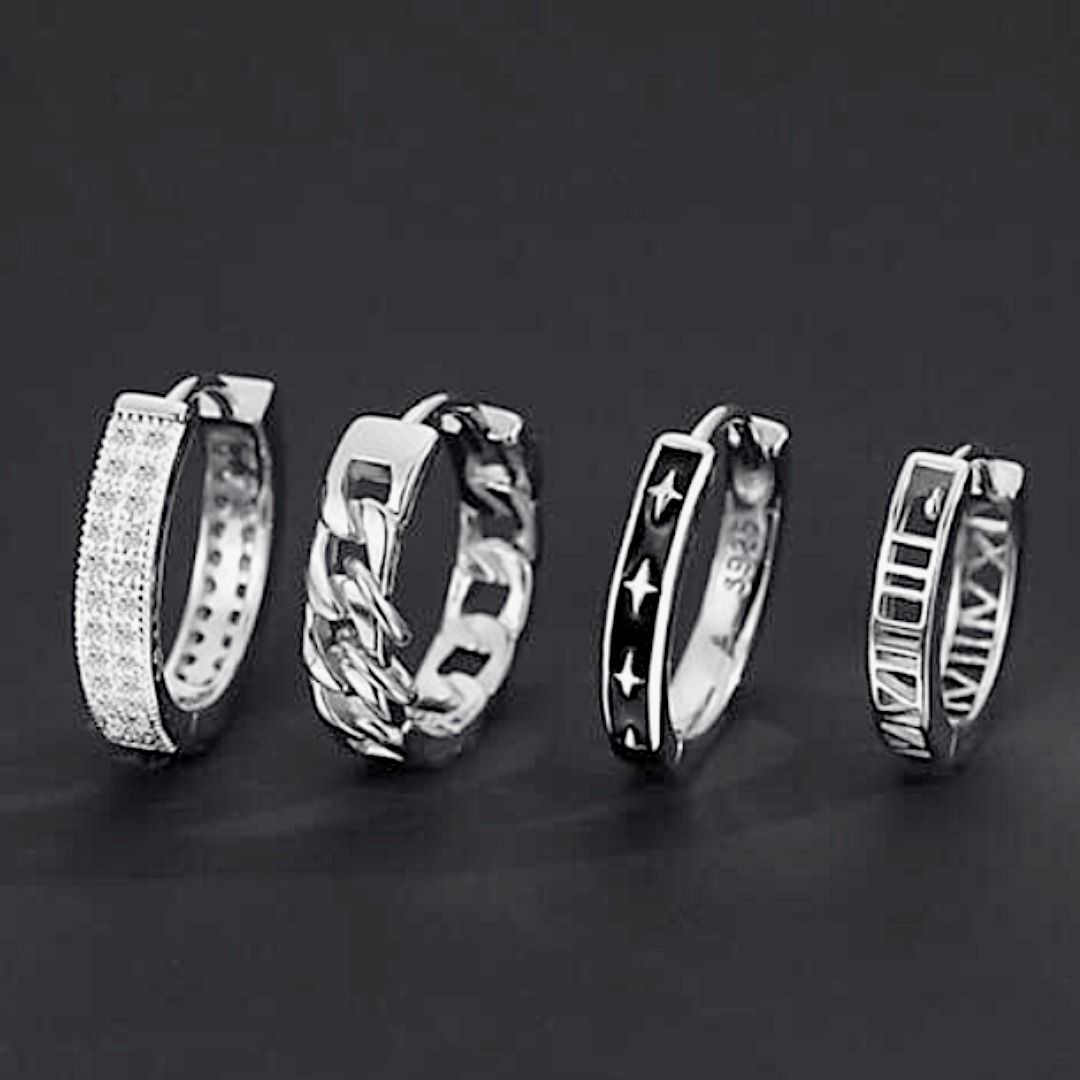 ピアスメンズ メンズ フープピアス リング 星柄 シルバー アクセサリー