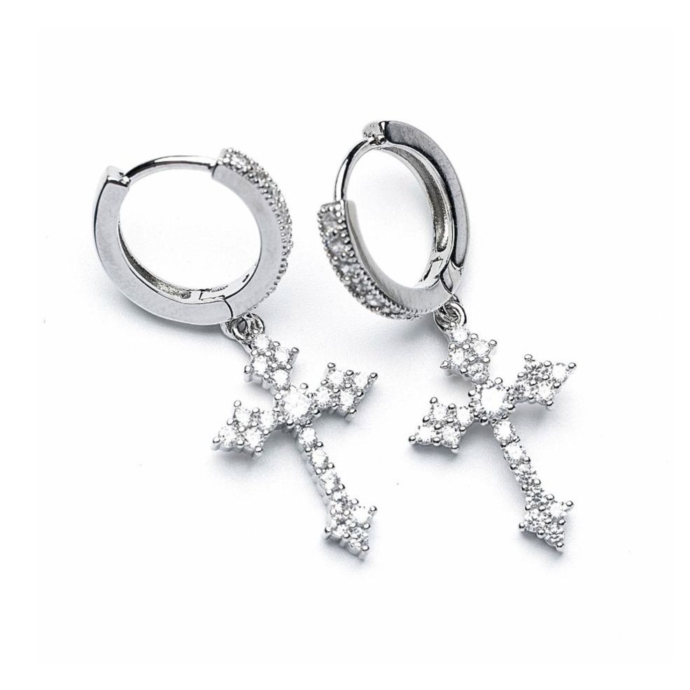 ピアスメンズ 十字架揺れるドロップピアス