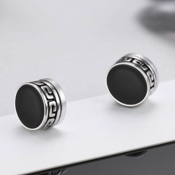 メンズピアス 幾何学模様円形マグネット式イヤリング