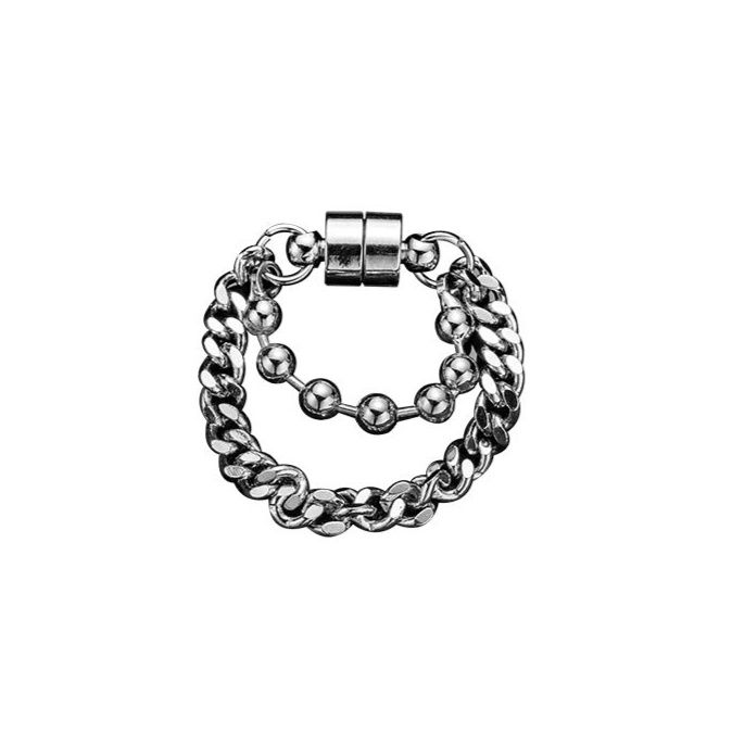 メンズピアス 二重鎖デザイン磁石式イヤーカフ