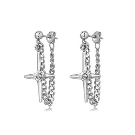 ピアスメンズ 男性用十字架チェーンピアス星モチーフ