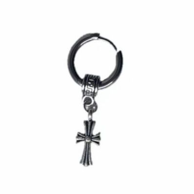 ピアスメンズ 男性用十字架チャーム付きフープピアス