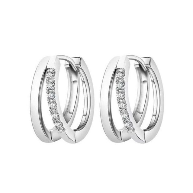 ピアスメンズ 交差デザイン輝石フープピアス男性用