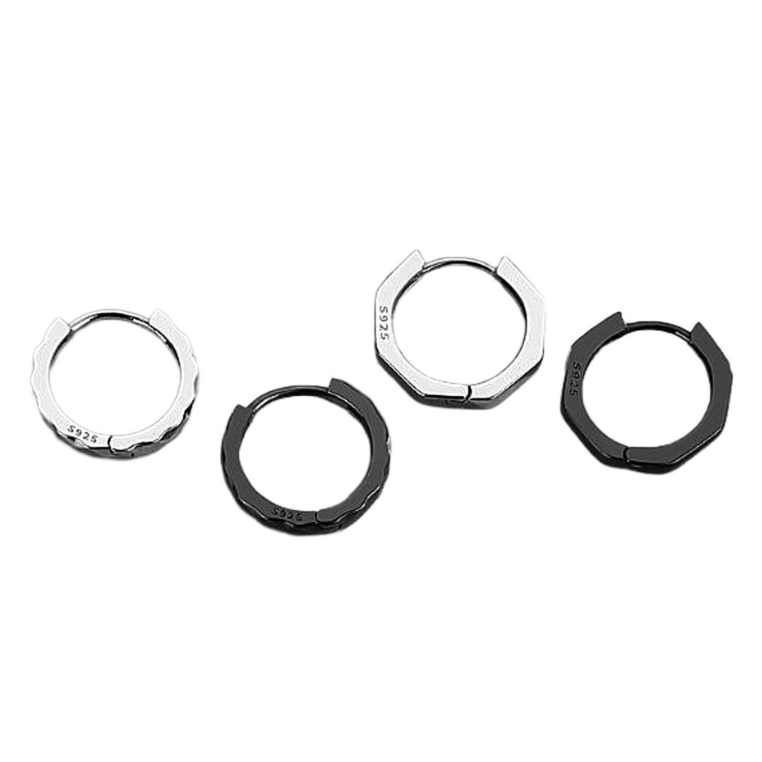 メンズピアス 波紋模様フープピアス 男性用輪型アクセサリー