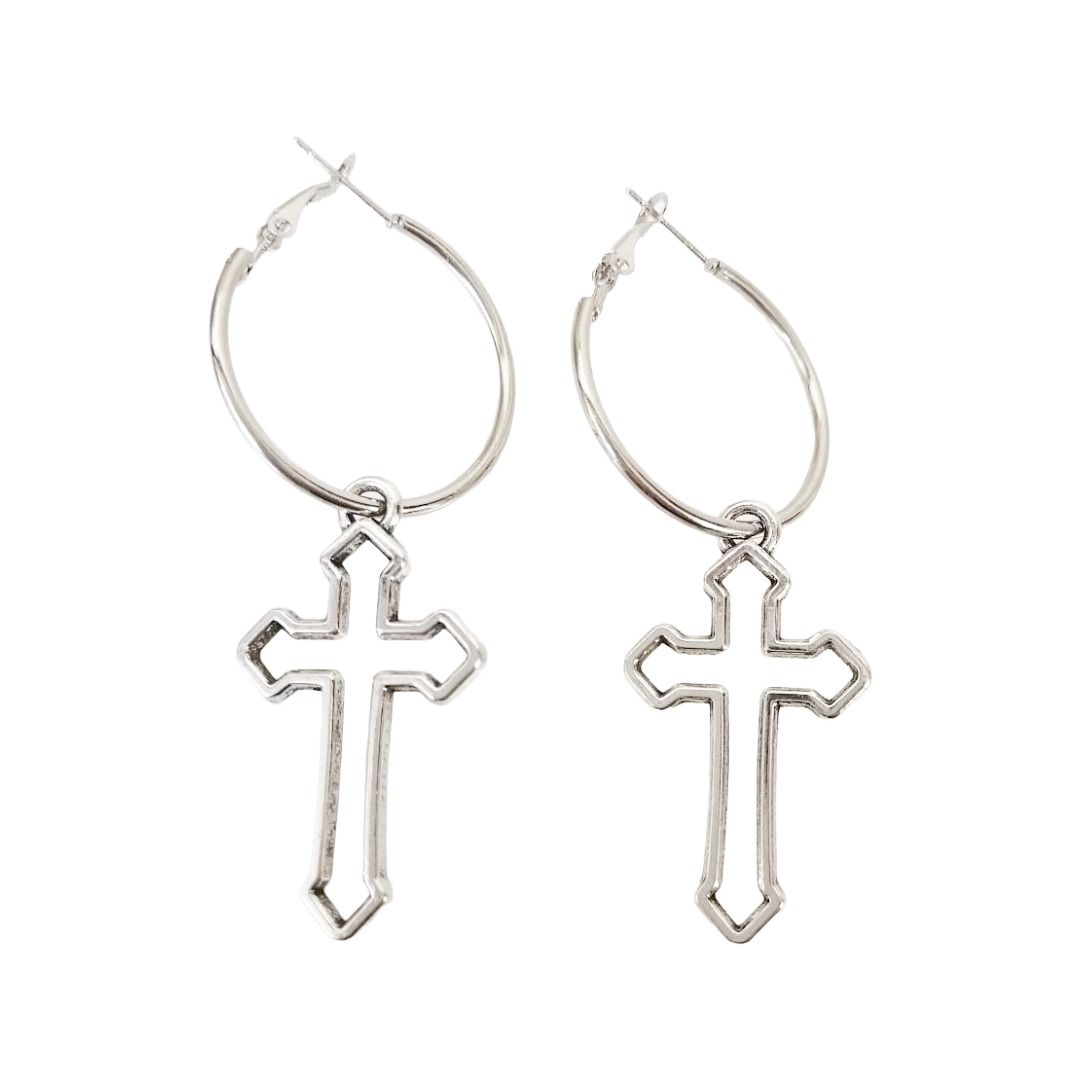 メンズピアス 輪っか十字架ピアス メンズ 両耳セット