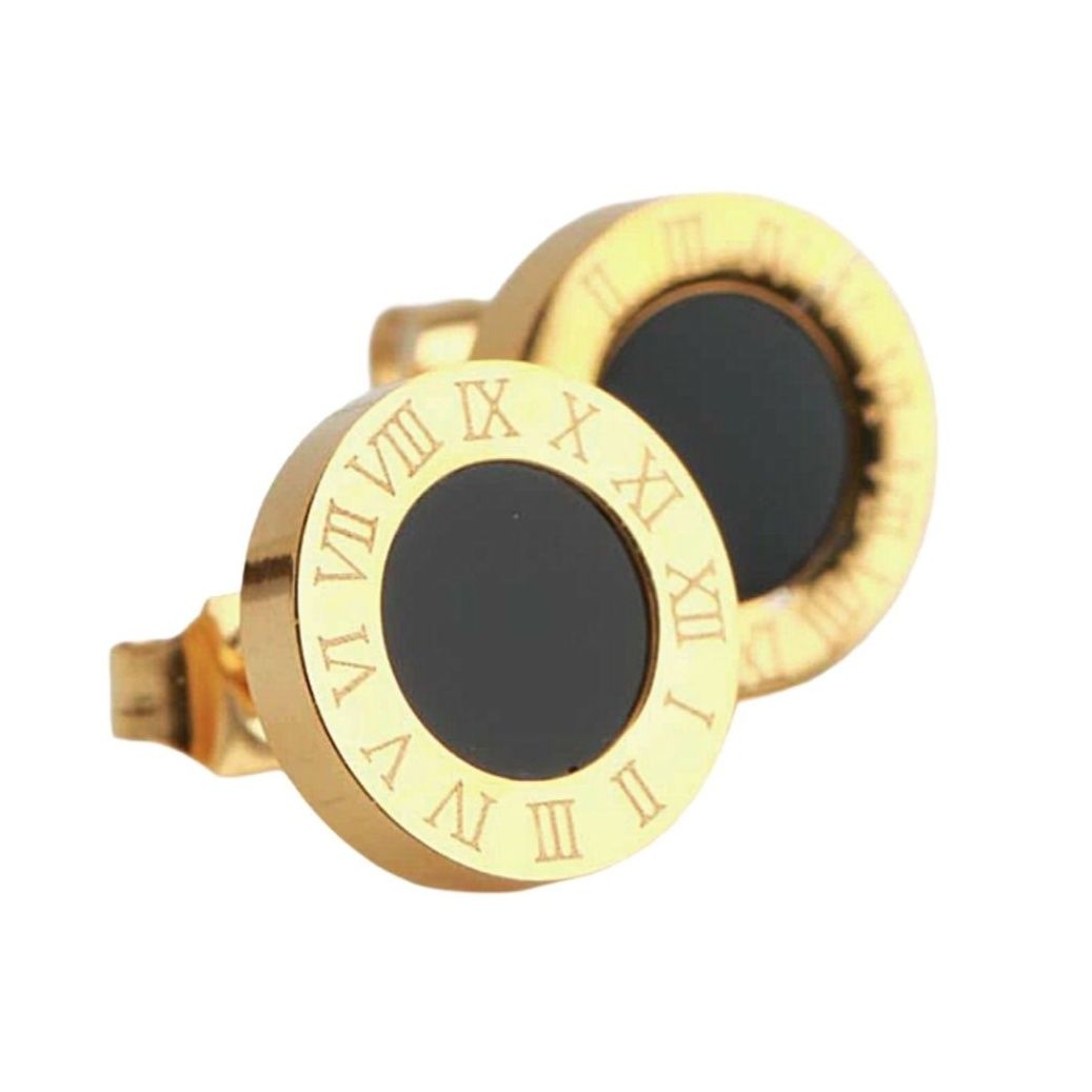 金色円形数字刻印メンズピアス 上品な輪型デザイン