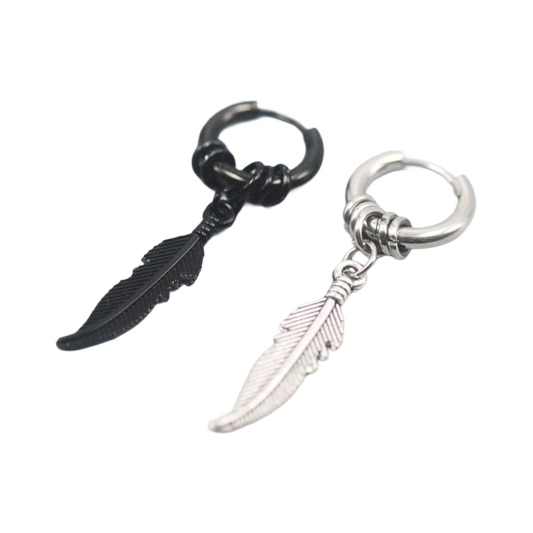 メンズピアス 羽根モチーフ ゆらゆら フープピアス