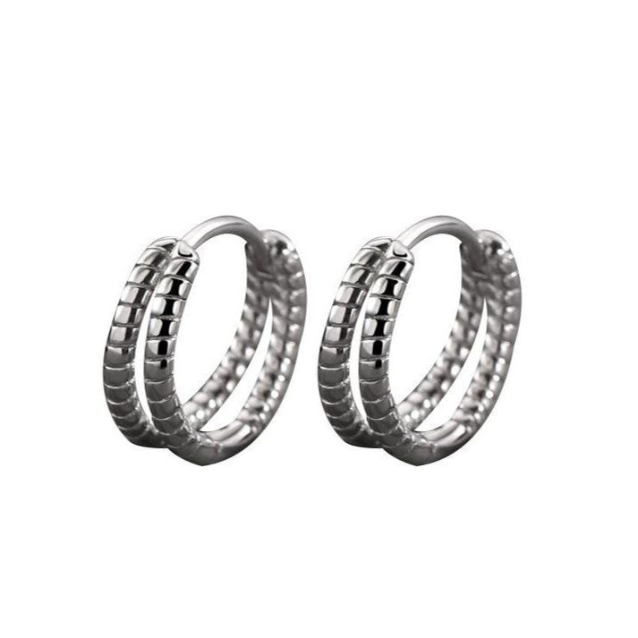 メンズピアス ツイスト模様二重巻きフープリングイヤリング