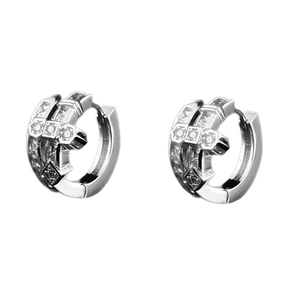 メンズピアス 十字架装飾付き華やかリング型フープピアス