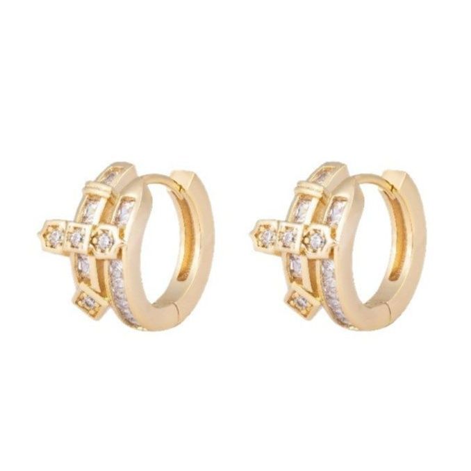 メンズピアス 十字架装飾付き華やかリング型フープピアス