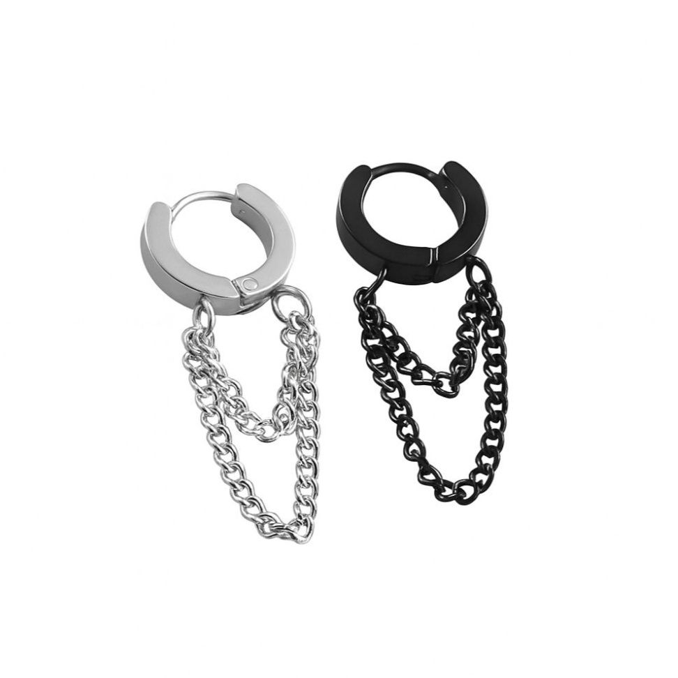 メンズピアス 流れる輝き 細鎖垂れ下がりピアス チェーン