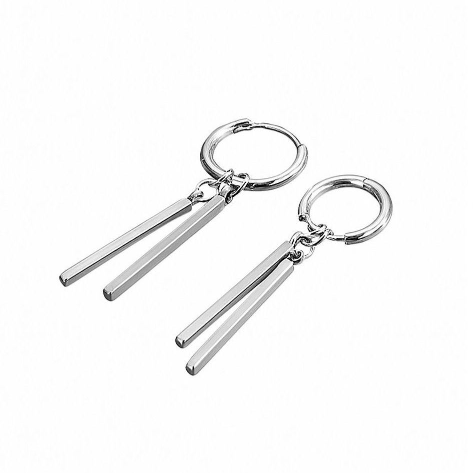 メンズピアス 縦棒チャーム付きフープピアス