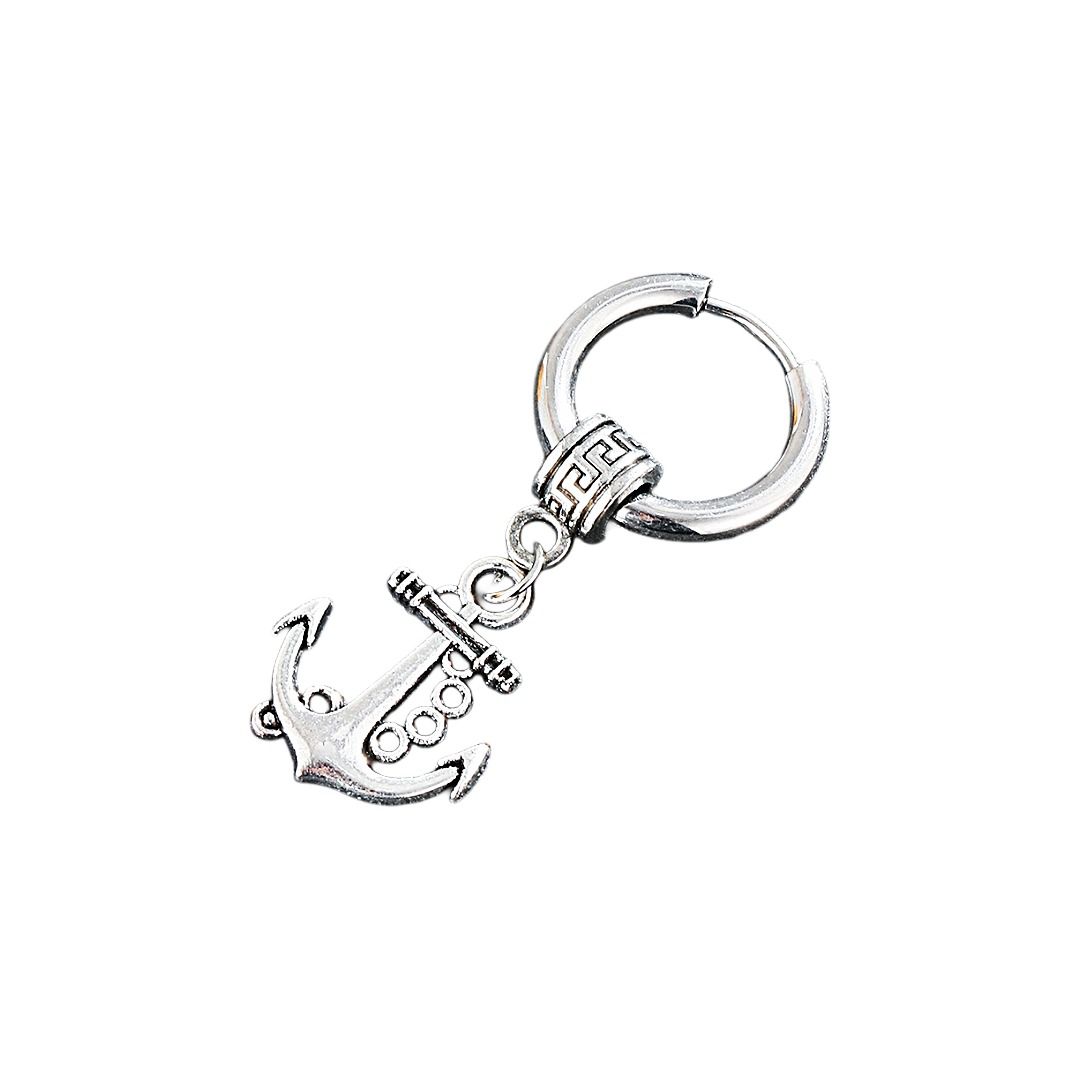 メンズピアス 海の錨モチーフ銀色フープピアス