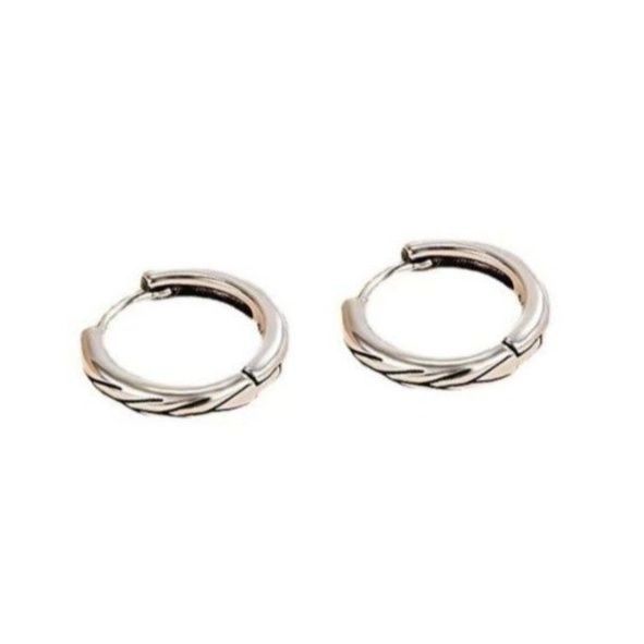 メンズピアス シルバー 編み込みデザインフープピアス