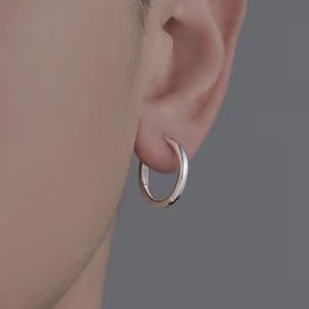 メンズピアス 二重リング重ね付け風シルバーフープピアス