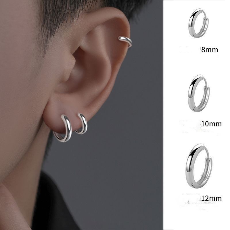 メンズピアス チタン製シンプル細身フープピアスセット