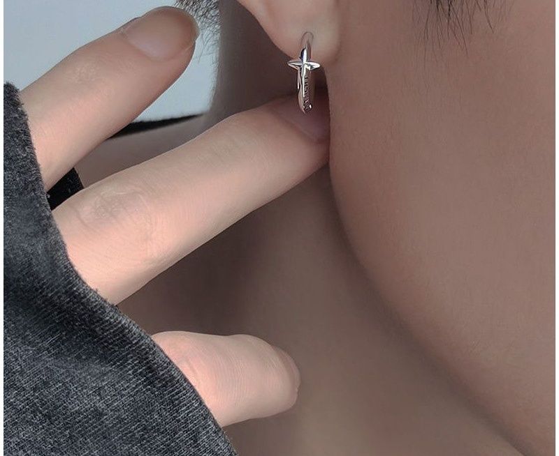 メンズピアス 四芒星モチーフ装飾リングピアス