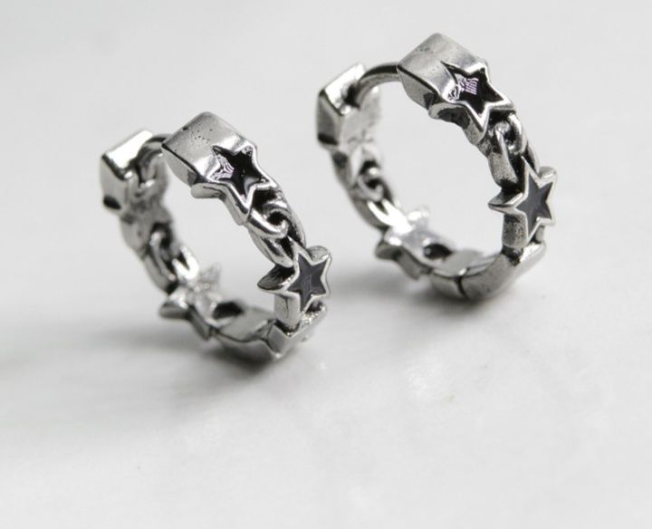 メンズピアス 星モチーフ連続デザイン輪型両耳用