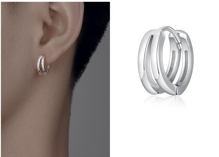 メンズピアス 三連重ねづけ風デザインリングピアス