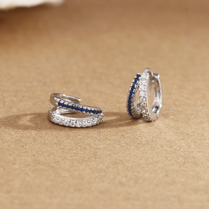 メンズピアス 煌めき二重ライン宝石リングピアス