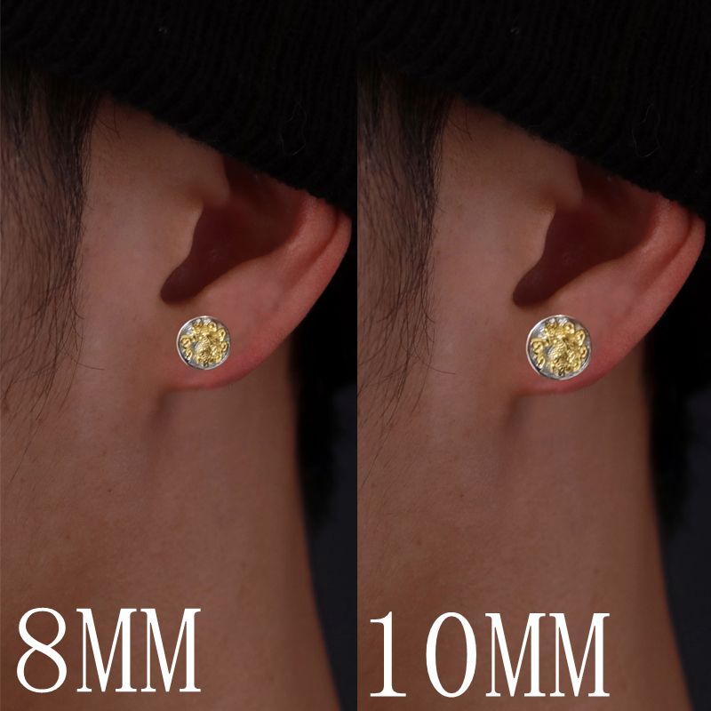 ピアスメンズ 貔貅彫刻円形スタッドピアス