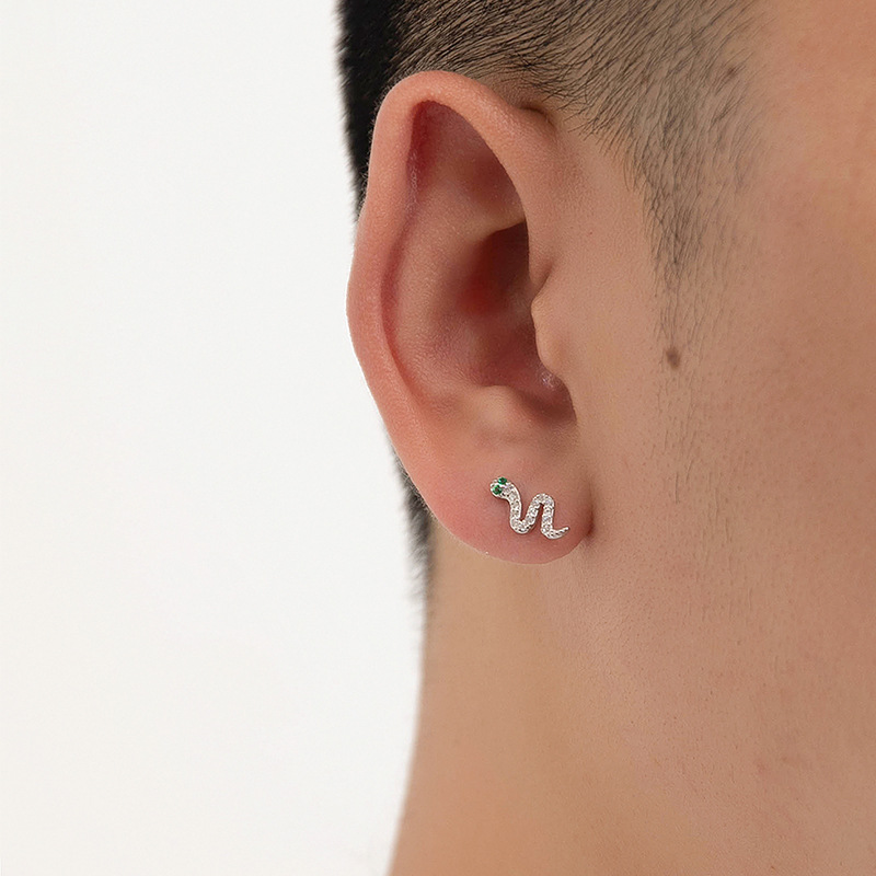 メンズピアス 蛇モチーフ ジルコニア スタッドピアス