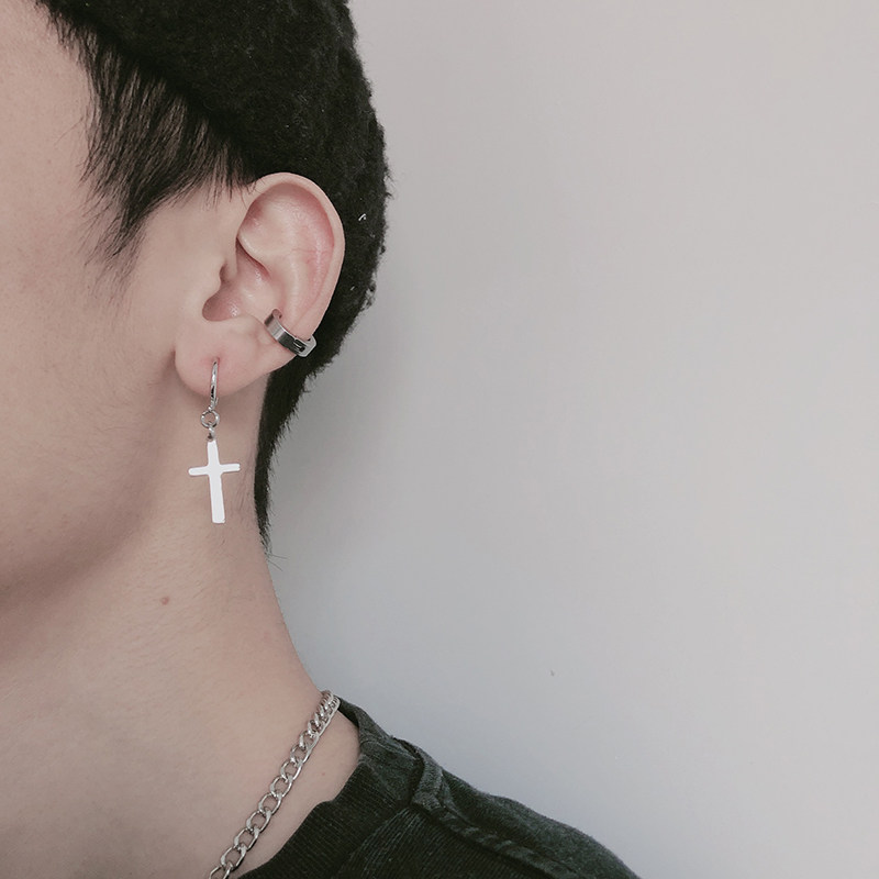 メンズピアス 十字架チェーンぶら下がりフープピアス チェーン|メンズ