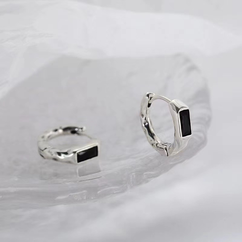 ピアスメンズ 石入りミニマルリングピアス