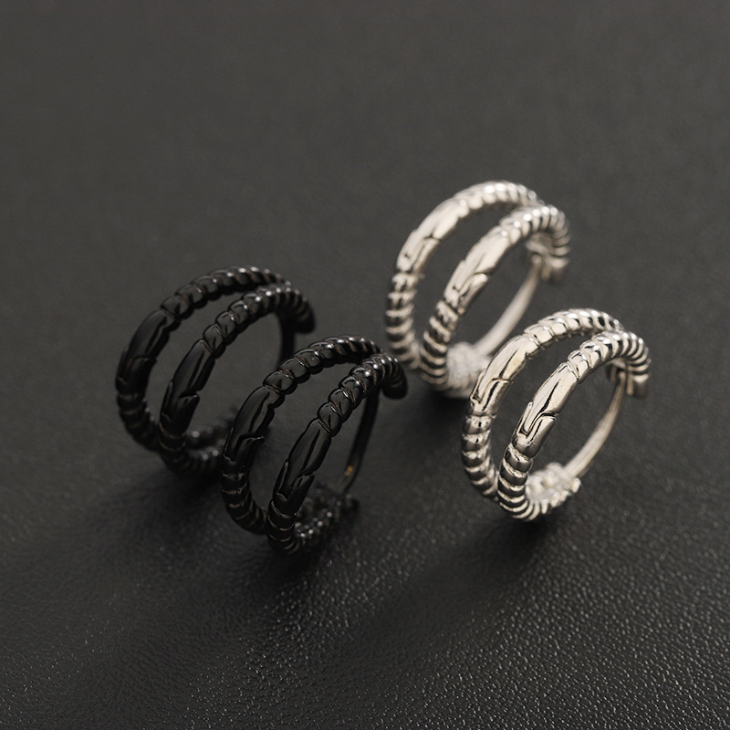 メンズピアス ツイスト模様二重巻きフープリングイヤリング