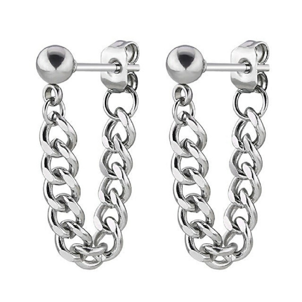 メンズピアス 玉チェーンピアス シルバー ステンレス 両耳セット