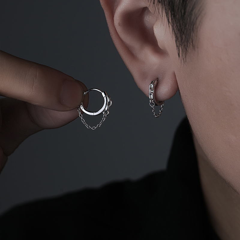 ピアスメンズ 華奢フープチェーンピアス