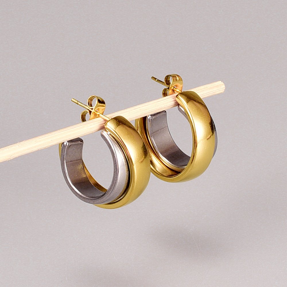 メンズピアス 金色と銀色の二色使い太めフープピアス